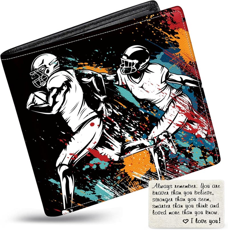 Mindow Boys Wallet for Kids, Teen Boy Athletes Wallets 9-12 8-10 8-12, Cool Novelty Leather Bifold Rfid Blocking Purse Coin Pocket Zipper Id Window for Children Men Male Youth Guys Birthday Christmas Gifts - Image 1